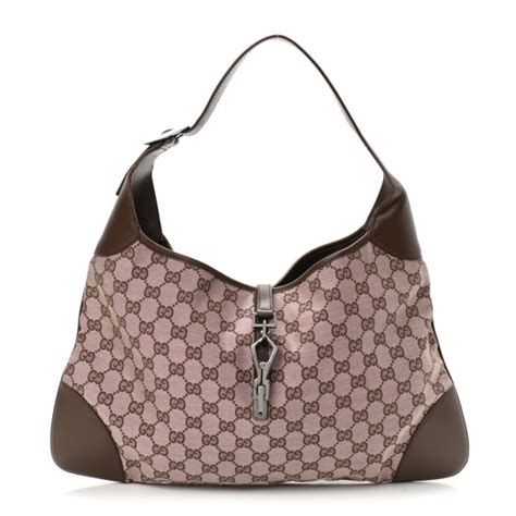 GUCCI Monogram Lobster Clasp Jackie O Hobo Brown